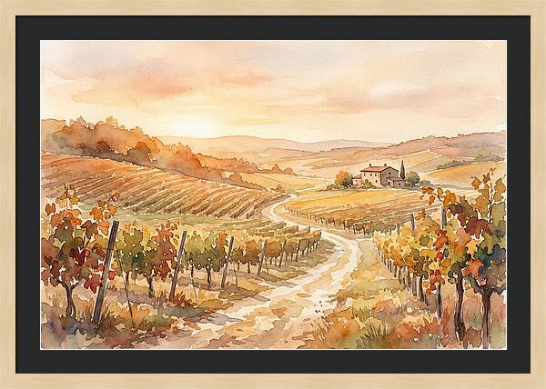 Golden Hour Light On Autumn Vineyard