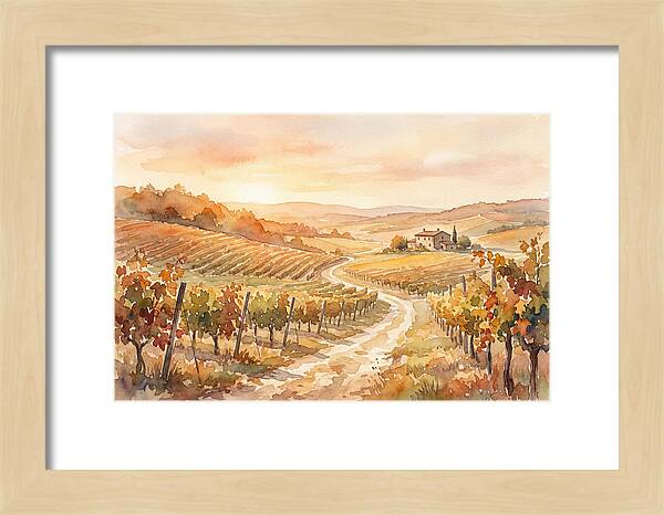 Golden Hour Light On Autumn Vineyard