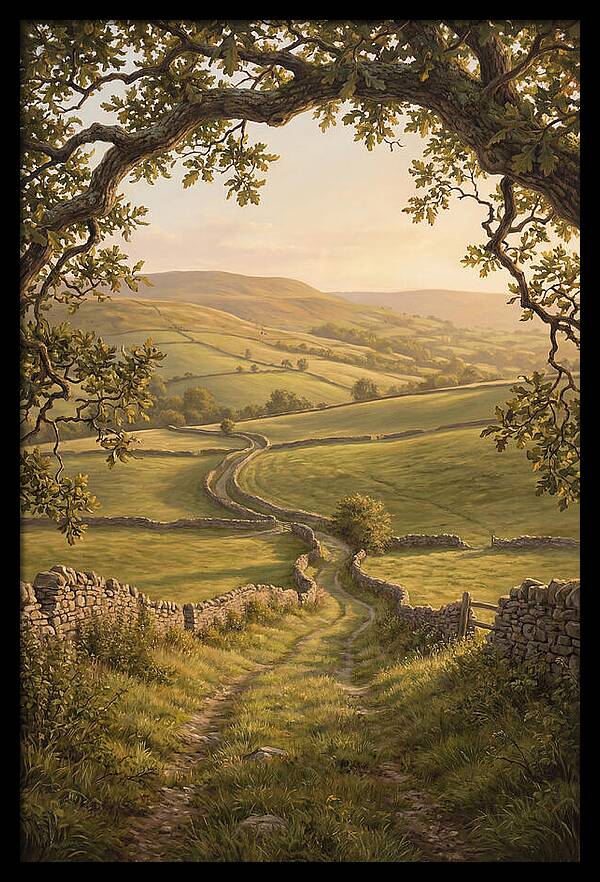 Golden Hour Light Over Rolling Hills