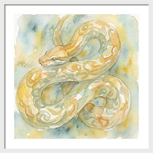 Golden Python In Watercolor