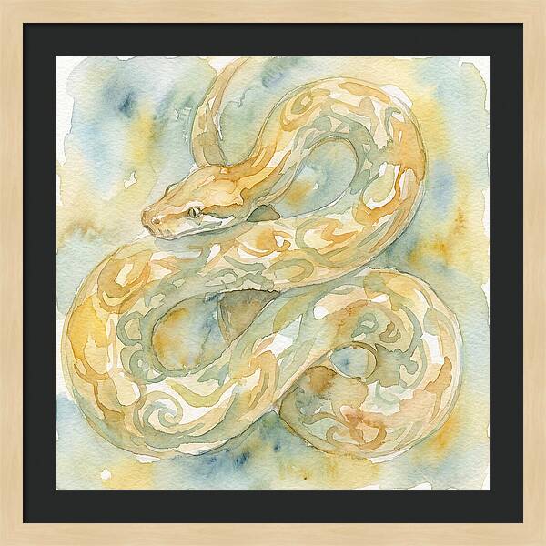 Golden Python In Watercolor