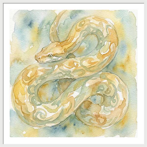 Golden Python In Watercolor