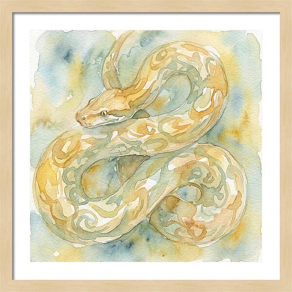 Golden Python In Watercolor