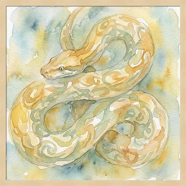 Golden Python In Watercolor