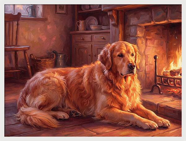 Golden Retriever By The Fire