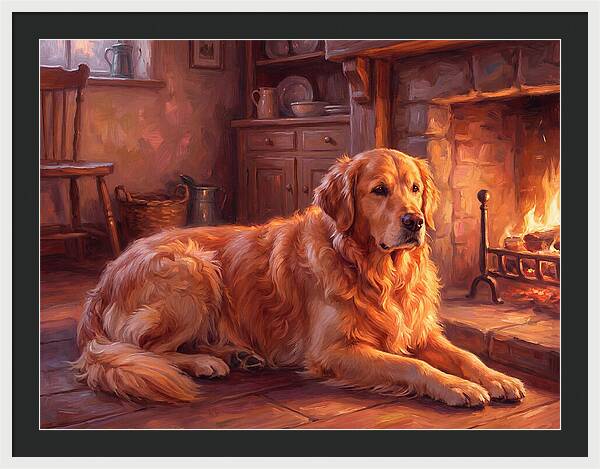 Golden Retriever By The Fire