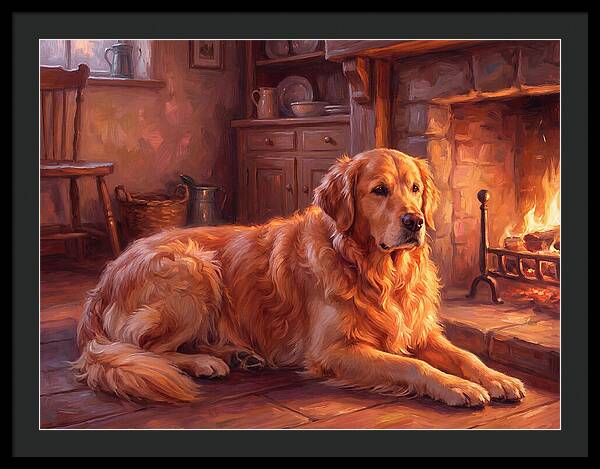 Golden Retriever By The Fire