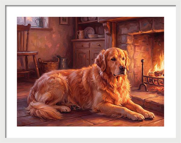 Golden Retriever By The Fire