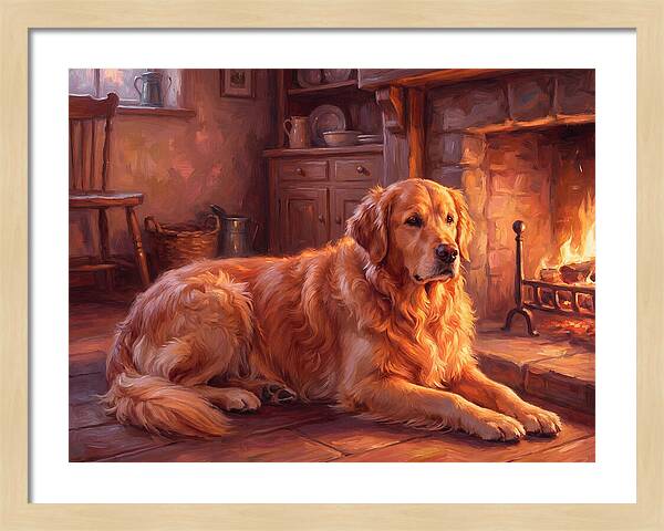Golden Retriever By The Fire