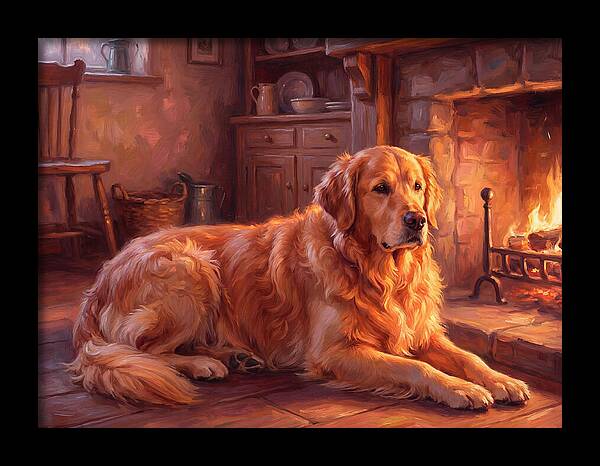 Golden Retriever By The Fire