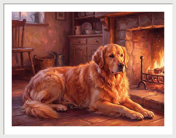 Golden Retriever By The Fire