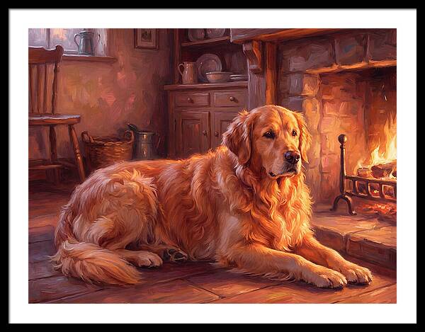 Golden Retriever By The Fire