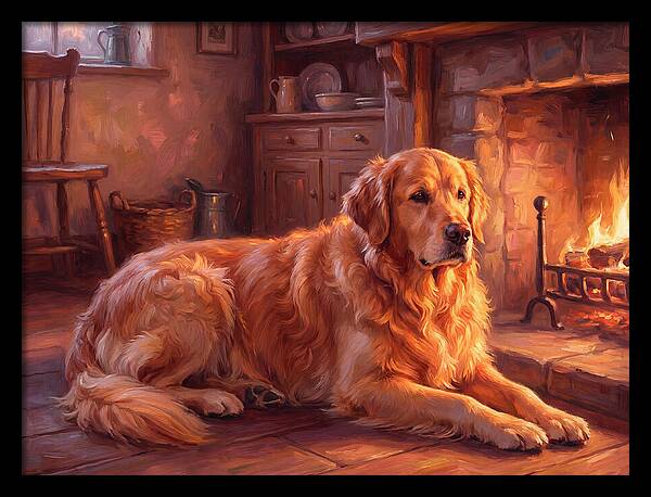 Golden Retriever By The Fire