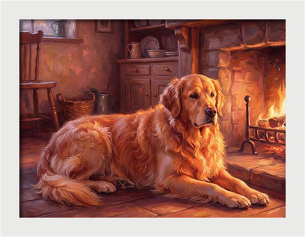 Golden Retriever By The Fire