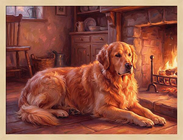 Golden Retriever By The Fire