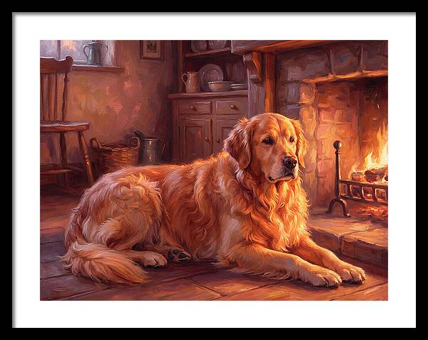 Golden Retriever By The Fire