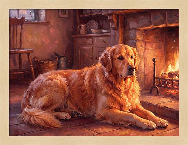 Golden Retriever By The Fire