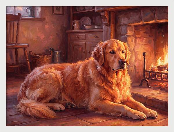 Golden Retriever By The Fire