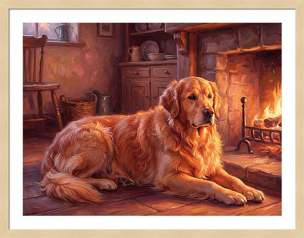 Golden Retriever By The Fire