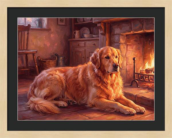 Golden Retriever By The Fire