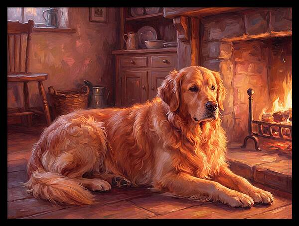 Golden Retriever By The Fire