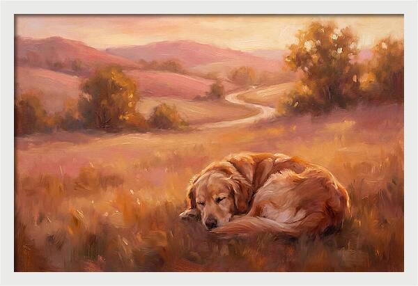 Golden Retriever In Serene Landscape