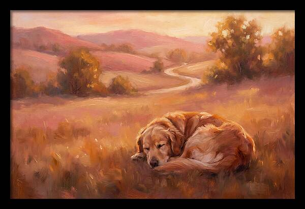 Golden Retriever In Serene Landscape