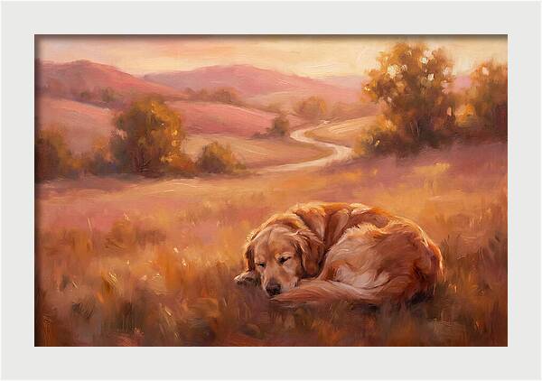 Golden Retriever In Serene Landscape