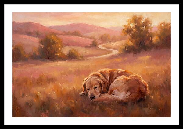 Golden Retriever In Serene Landscape