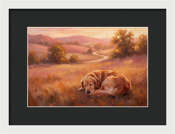 Golden Retriever In Serene Landscape