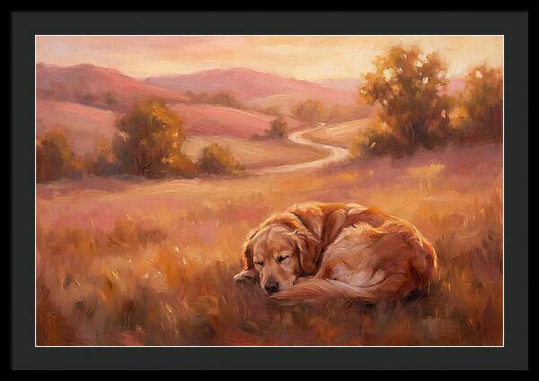 Golden Retriever In Serene Landscape