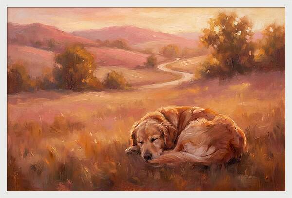 Golden Retriever In Serene Landscape