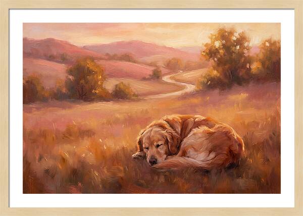 Golden Retriever In Serene Landscape