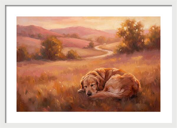 Golden Retriever In Serene Landscape