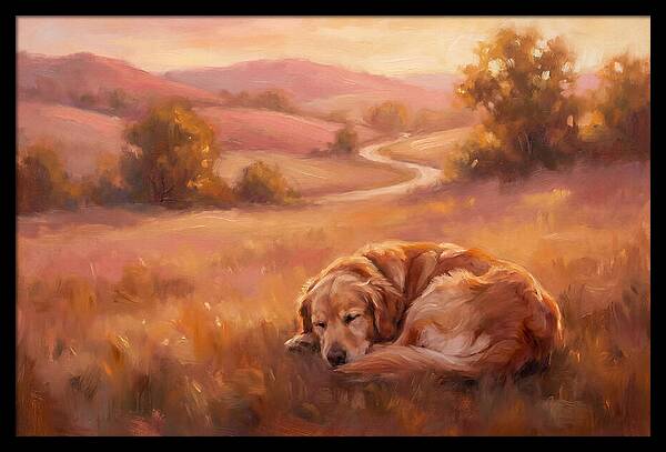 Golden Retriever In Serene Landscape