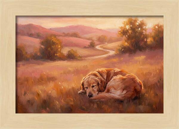 Golden Retriever In Serene Landscape