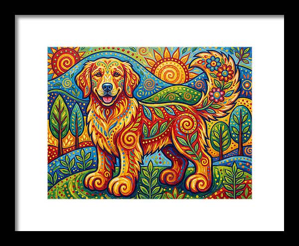 Golden Retriever In Vibrant Landscape