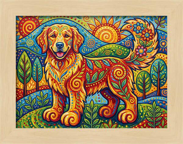 Golden Retriever In Vibrant Landscape