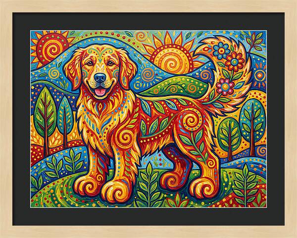 Golden Retriever In Vibrant Landscape