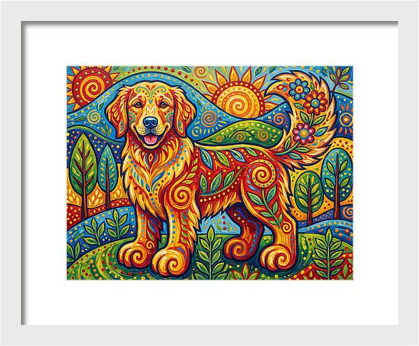 Golden Retriever In Vibrant Landscape