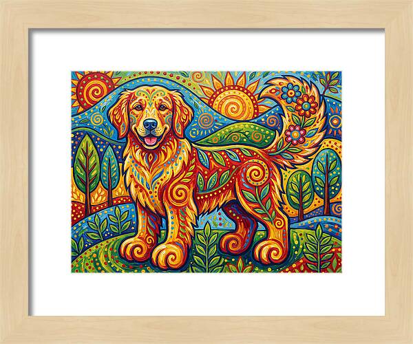 Golden Retriever In Vibrant Landscape