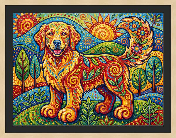 Golden Retriever In Vibrant Landscape