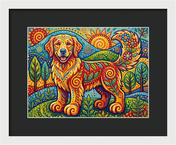Golden Retriever In Vibrant Landscape