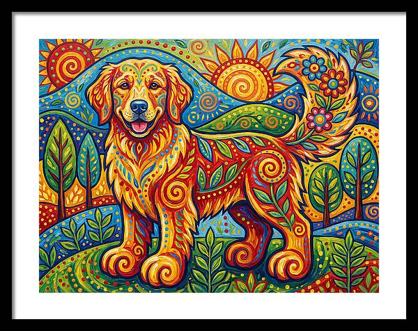 Golden Retriever In Vibrant Landscape