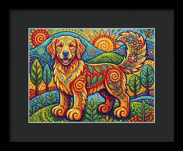 Golden Retriever In Vibrant Landscape