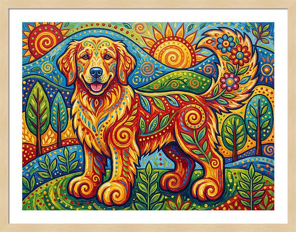 Golden Retriever In Vibrant Landscape