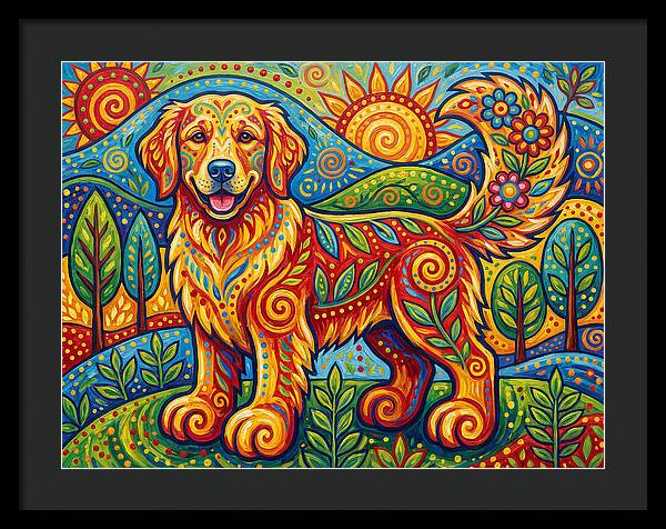 Golden Retriever In Vibrant Landscape