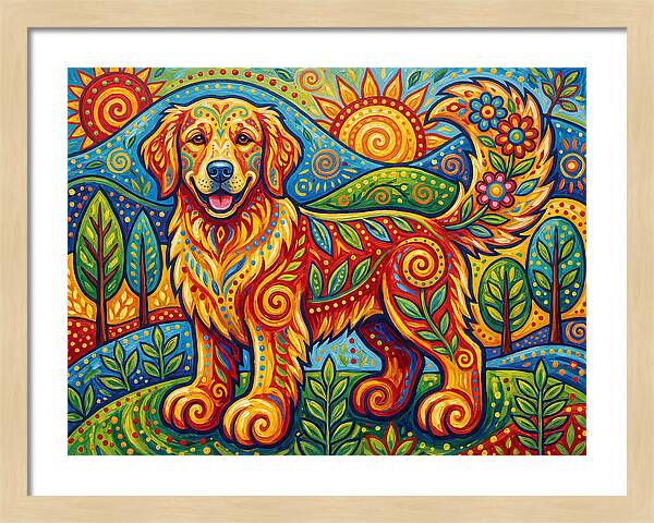 Golden Retriever In Vibrant Landscape