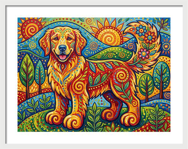 Golden Retriever In Vibrant Landscape