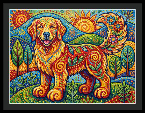 Golden Retriever In Vibrant Landscape